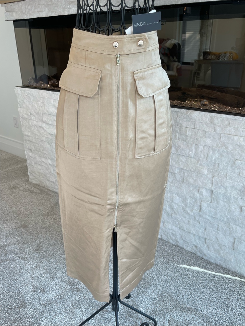 MARC CAIN COLLECTION Gold Front-Zip Cargo Pencil Skirt